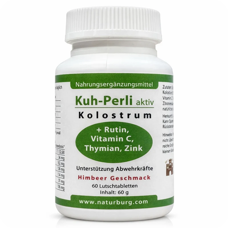 Kuh-Perli aktiv 60 Kolostrum Lutschtabletten Himbeere