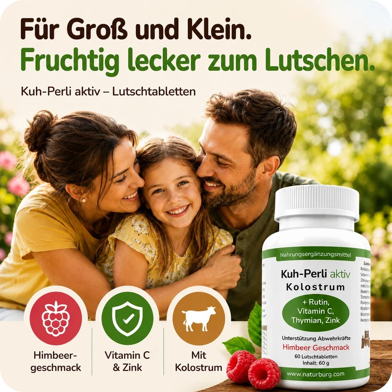 Kuh-Perli aktiv 60 Kolostrum Lutschtabletten Himbeere