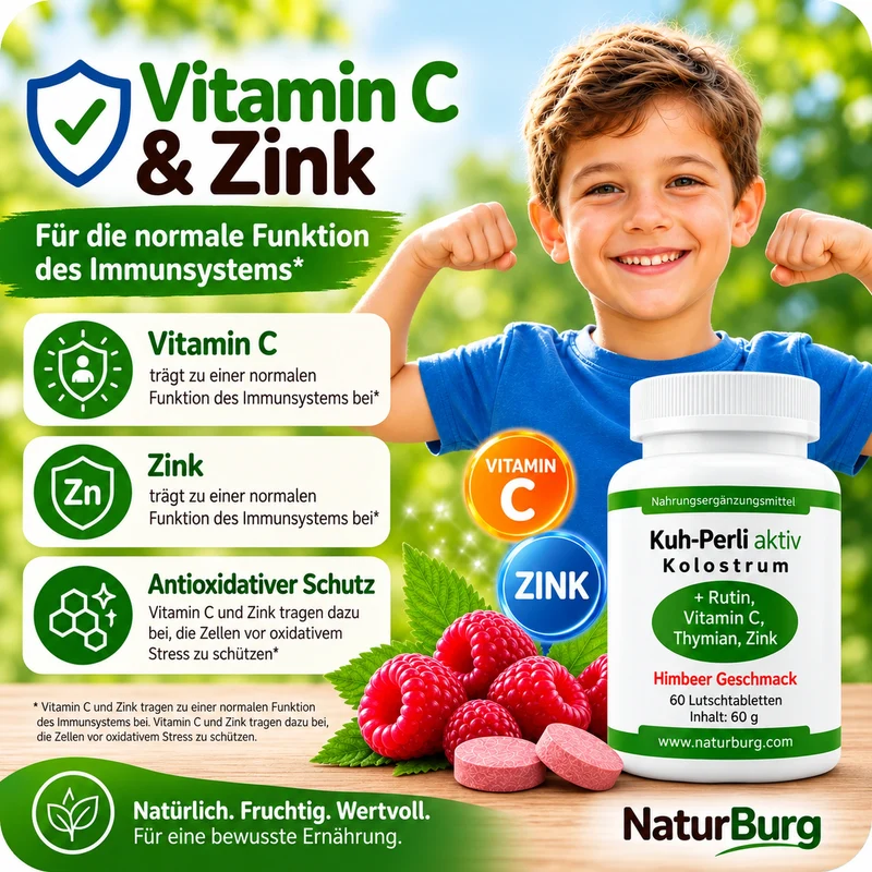 Kuh-Perli aktiv 60 Kolostrum Lutschtabletten Himbeere