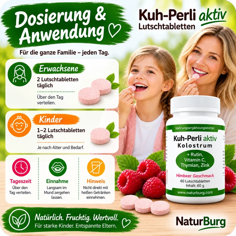 Kuh-Perli aktiv 60 Kolostrum Lutschtabletten Himbeere