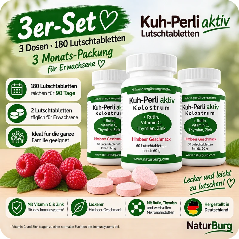 Kuh-Perli aktiv 60 Kolostrum Lutschtabletten Himbeere