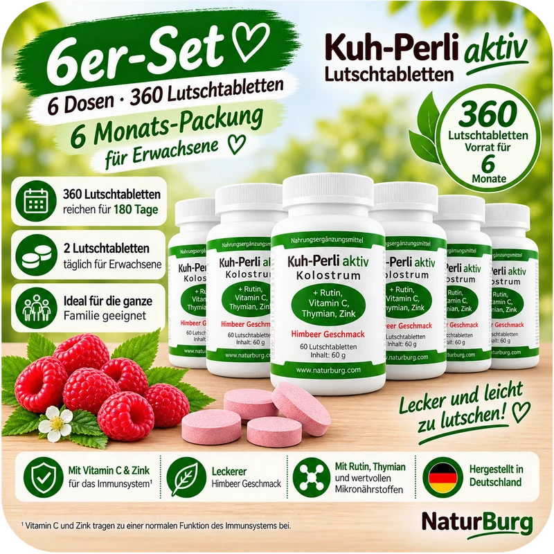 Kuh-Perli aktiv 60 Kolostrum Lutschtabletten Himbeere
