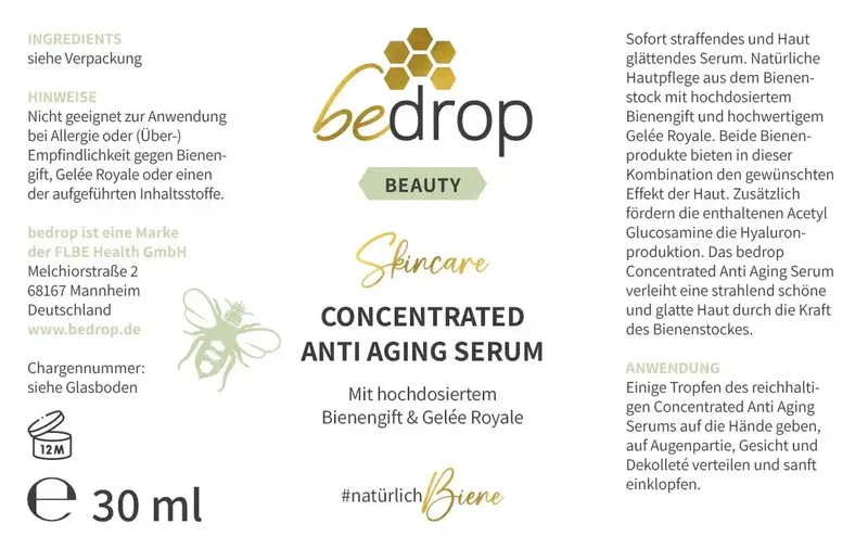 CONCENTRATED ANTI AGING SERUM / Gesichtsserum mit hochdosiertem Bienengift & Gelée Royale - 30ml