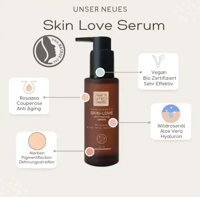 SKIN-LOVE - Wildrosen Serum mit Aloe Vera & Hyaluron Bio-Naturkosmetik 100m