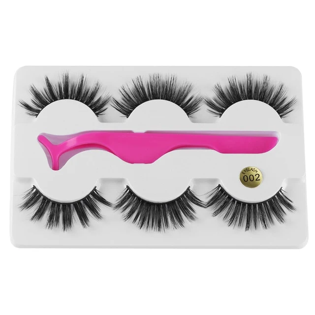 3 Pairs 6D Mink False Eyelashes With Tweezer Crisscross Natural Makeup Eyelash Fluffy Mink Fake Lashes for Women's Fashion