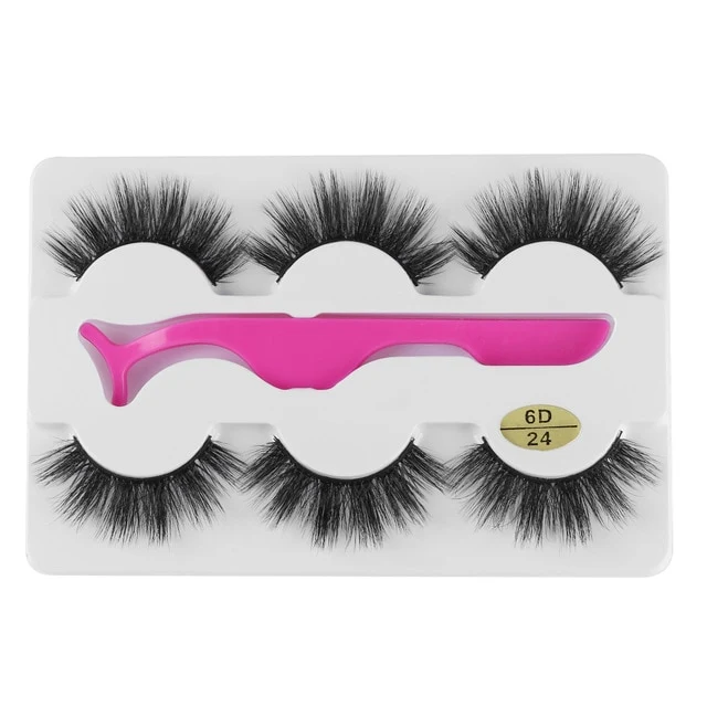 3 Pairs 6D Mink False Eyelashes With Tweezer Crisscross Natural Makeup Eyelash Fluffy Mink Fake Lashes for Women's Fashion