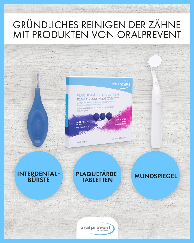 40x ORAL PREVENT Plaque Färbetabletten - Zahnfärbetabletten für Kinder/Erwachsene - Kautabletten - Zahnbelag einfärben - Erythrosinfrei