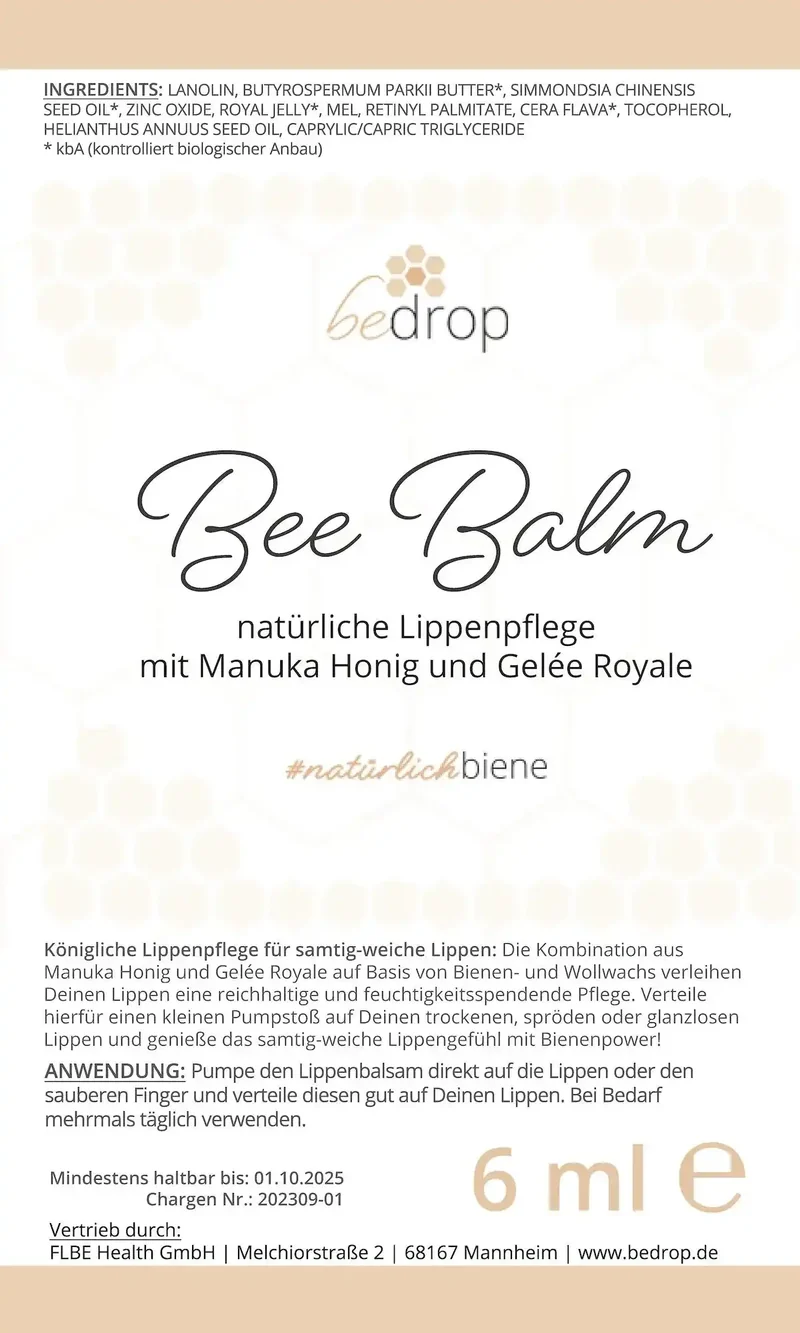 Bee Balm - natürlicher Lippenpflegebalsam mit Manuka Honig, Gelée Royale & Retinol