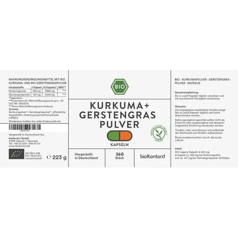 Bio Kurkuma + Gerstengras 360 Kapseln