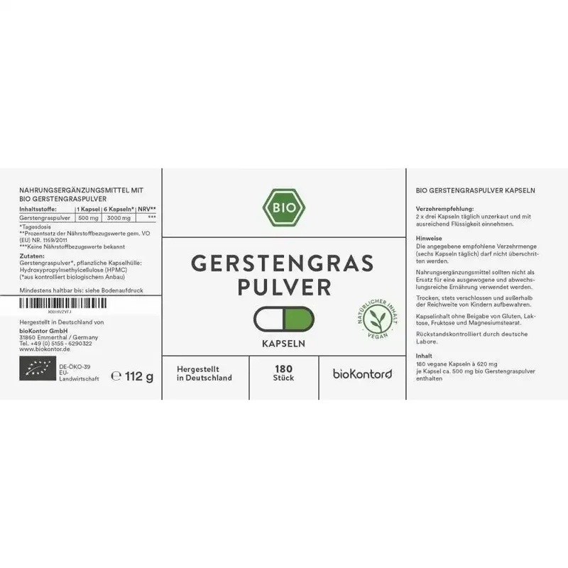 Bio Gerstengraspulver 180 Kapseln