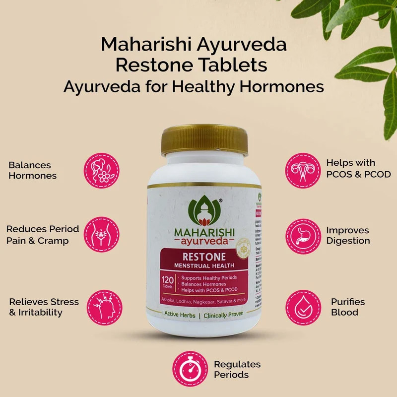 Maharishi Ayurveda Restone Tablets| For Healthy Periods| Regulates Menstrual Cycle | For Managing PCOD & PCOS- 120 Tablets Pack