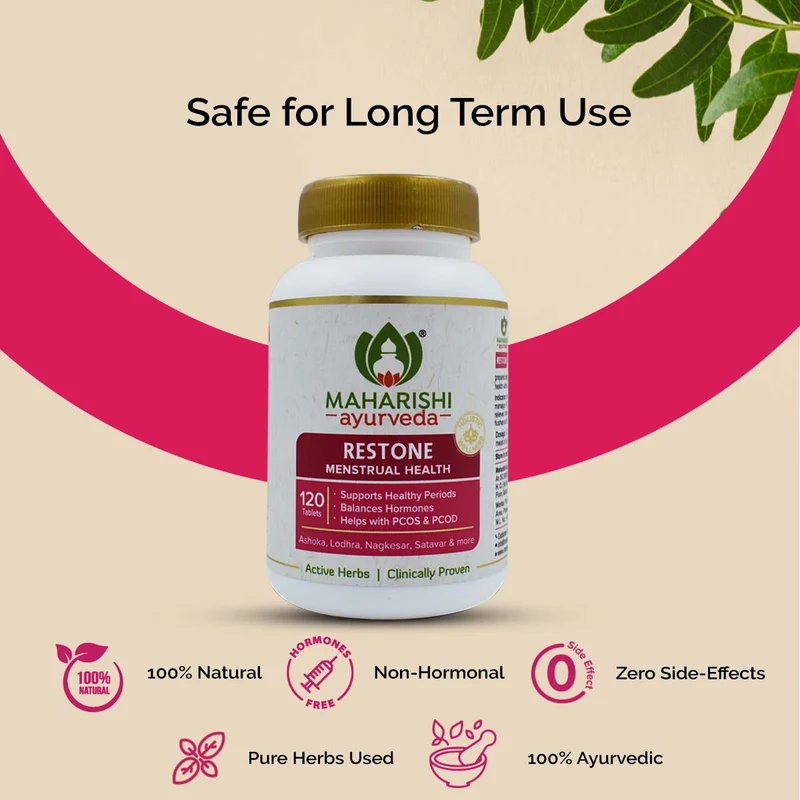 Maharishi Ayurveda Restone Tablets| For Healthy Periods| Regulates Menstrual Cycle | For Managing PCOD & PCOS- 120 Tablets Pack