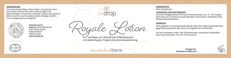 Royale Lotion Bodylotion mit Gelée Royale, Sheabutter und Akazienhonig - 100g