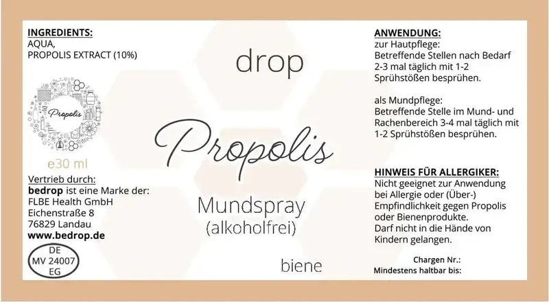 Propolis Tinktur Mundspray (alkoholfrei & wasserlöslich) - 30ml