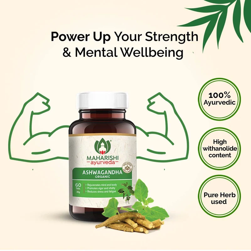 Organic Ashwagandha | Certified by ECOCERT | Pure Ashwagandha Extracts | For Immunity, Stress Relief & General Wellness | 60 tablets pack