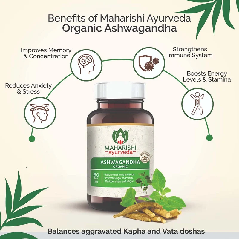 Organic Ashwagandha | Certified by ECOCERT | Pure Ashwagandha Extracts | For Immunity, Stress Relief & General Wellness | 60 tablets pack