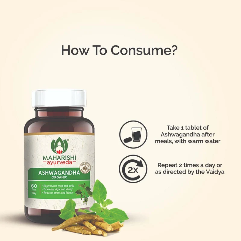 Organic Ashwagandha | Certified by ECOCERT | Pure Ashwagandha Extracts | For Immunity, Stress Relief & General Wellness | 60 tablets pack