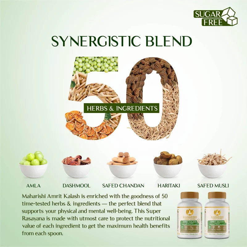 Maharishi Ayurveda Amrit Kalash Sugar Free | Super Rasayana for Perfect Health | Restores Innate Immunity | Helps Preserve Youthfulness | Helps Heart Health | Daily Health & Longevity | Ideal for Diabetics | 60 Nectar & 60 Ambrosia Tablets