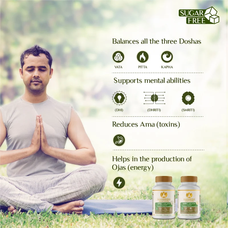 Maharishi Ayurveda Amrit Kalash Sugar Free | Super Rasayana for Perfect Health | Restores Innate Immunity | Helps Preserve Youthfulness | Helps Heart Health | Daily Health & Longevity | Ideal for Diabetics | 60 Nectar & 60 Ambrosia Tablets