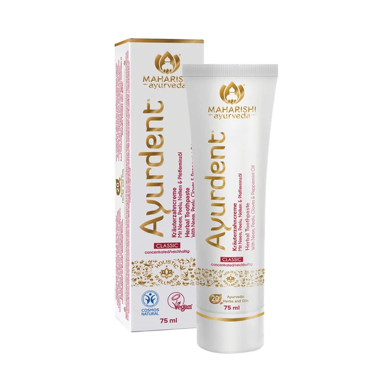 Maharishi Ayurveda Ayurdent Classic Toothpaste | Ayurvedic Tooth paste | SLS & Fluoride Free with Astringent, Antioxidant & Anti Bacterial | Whitens & Strengthens Teeth | Protects against Plaque, Tartar, Cavity, Tooth Decay & Bad Breath