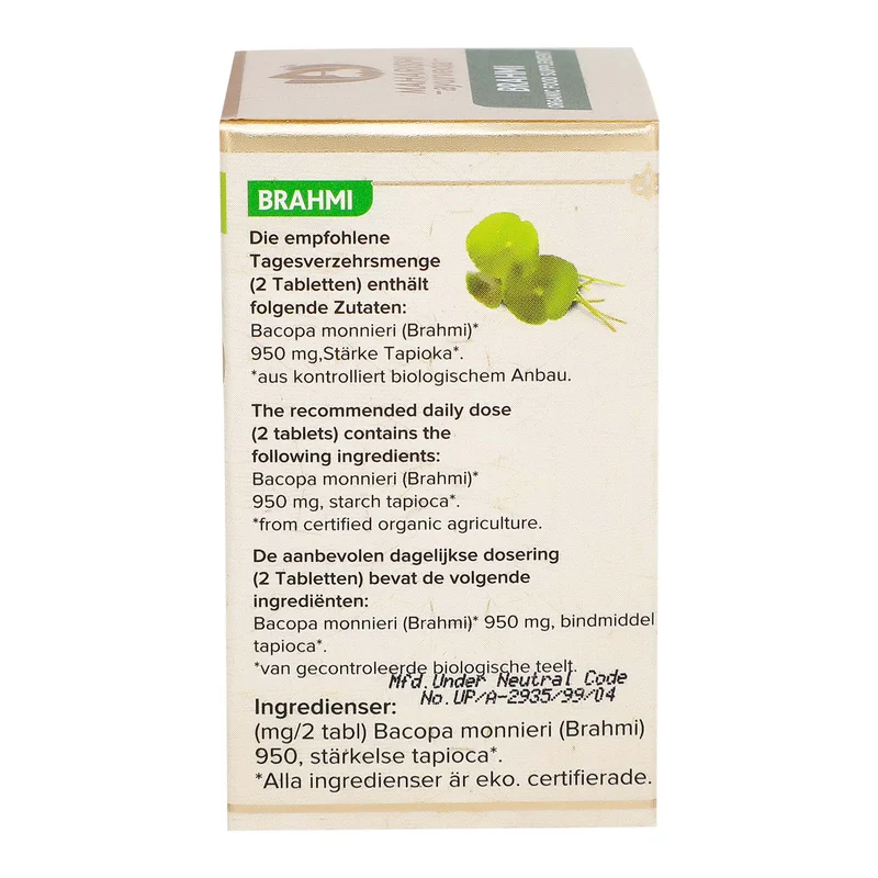 Organic Brahmi | Bacopa Monnieri Tablets | Certified by ECOCERT | Pure Brahmi Tablets | For Memory & Stress | 60 Tablets Pack