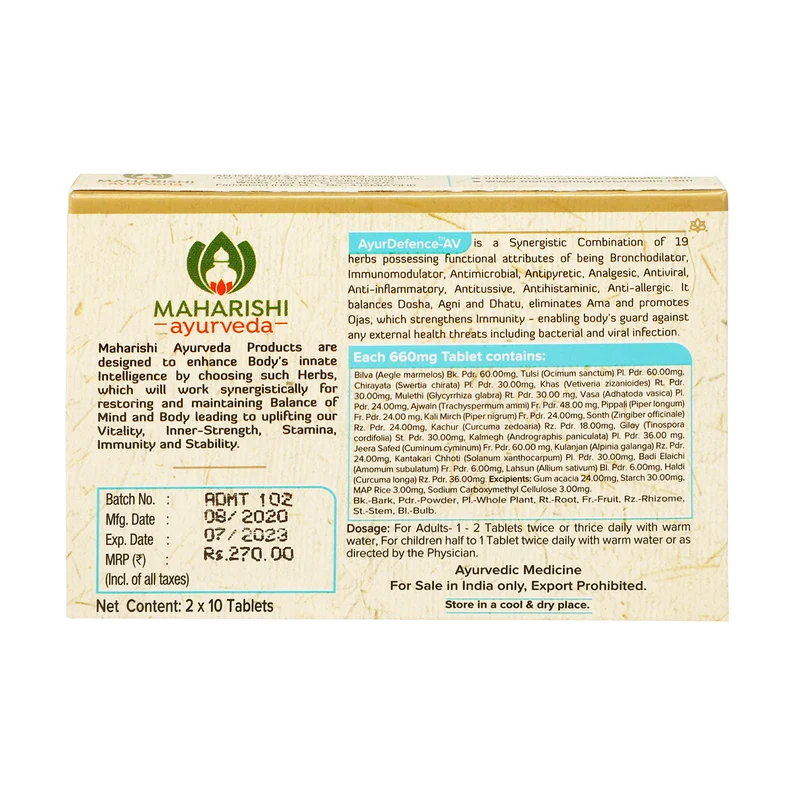 AyurDefence-AV For Viral Infections & Seasonal Flu | 20 tablets Pack