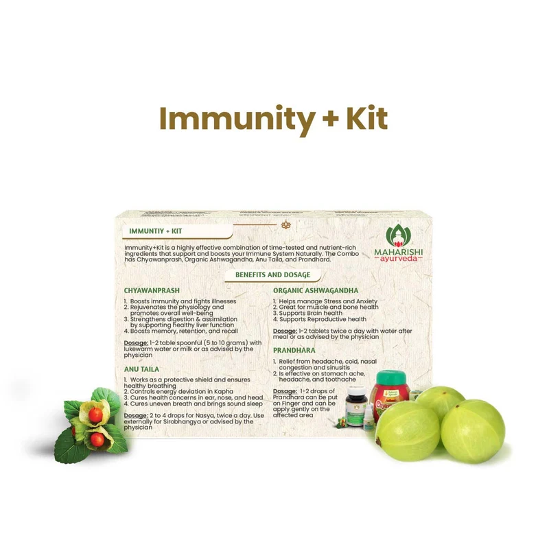 Immunity+ Kit - Complete Family Protection (Chyavanprash 500gms, Organic Ashwagandha 60 Tabs, Prandhara 3ml & Anu Taila 10 ml)