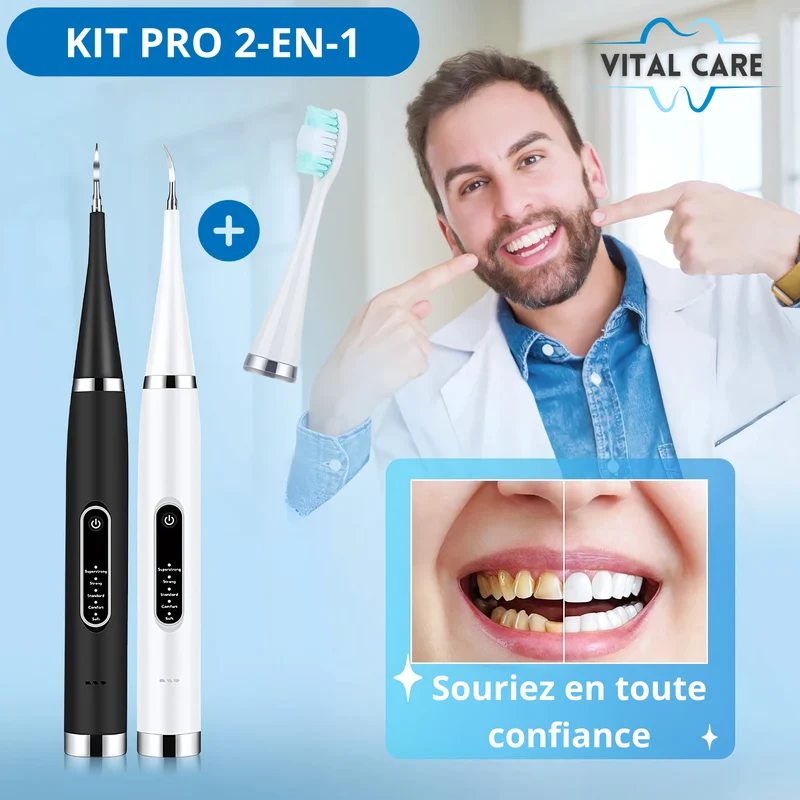 VITAL CARE | Kit dentaire ultime 2 en 1 : Blanchiment et nettoyage efficaces