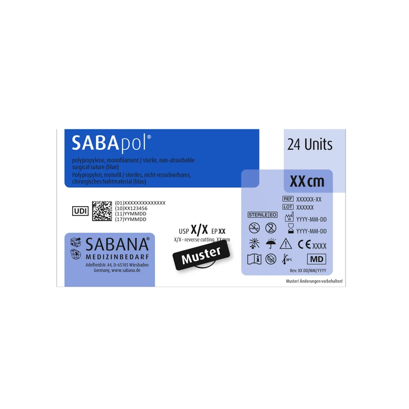 SABApol® Polypropylen | Nicht-Resorbierbares Nahtmaterial | monofil, blau, 3/8 Kreis, Dreieck, außenschneidend | 24 Stück