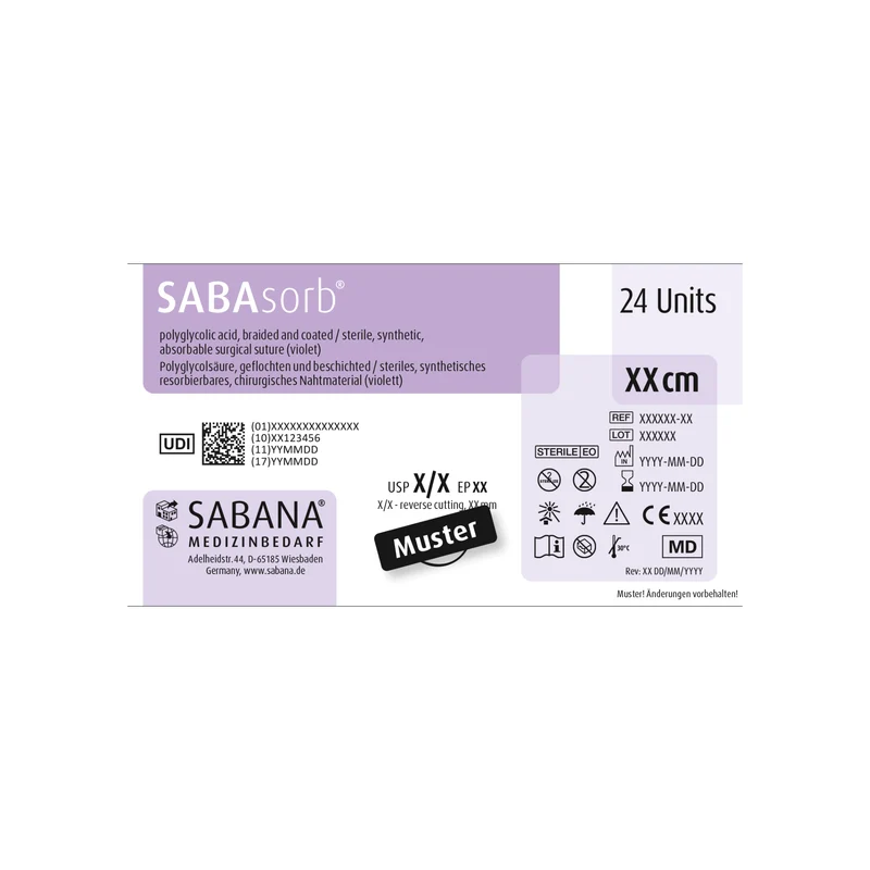 SABAsorb® | Resorbierbares Nahtmaterial | Violett, 45 cm, 3/8 Kreis, Dreieck, außenschneidend, geflochten | 24 Stück