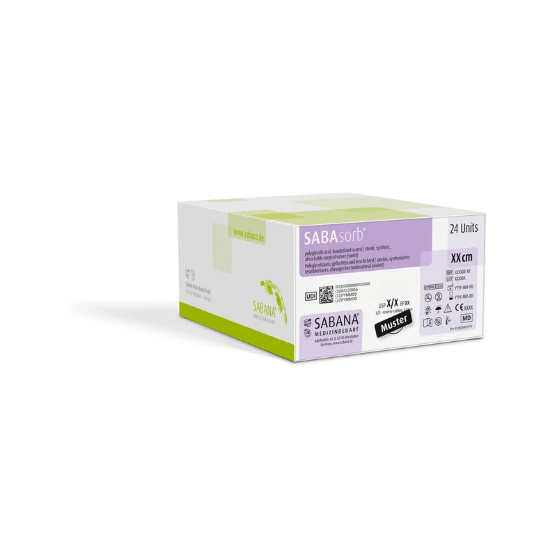 SABAsorb® | Resorbierbares Nahtmaterial | Violett, 45 cm, 3/8 Kreis, Dreieck, außenschneidend, geflochten | 24 Stück