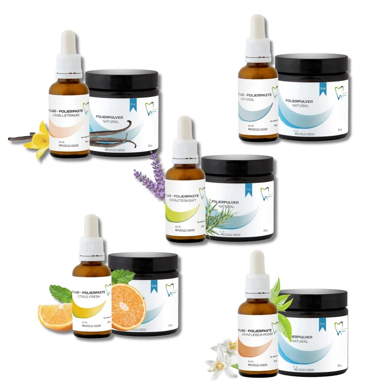 Bio Polierpaste - Fluid & Polierpulver | verschiedene Geschmacksrichtungen & Körnungen