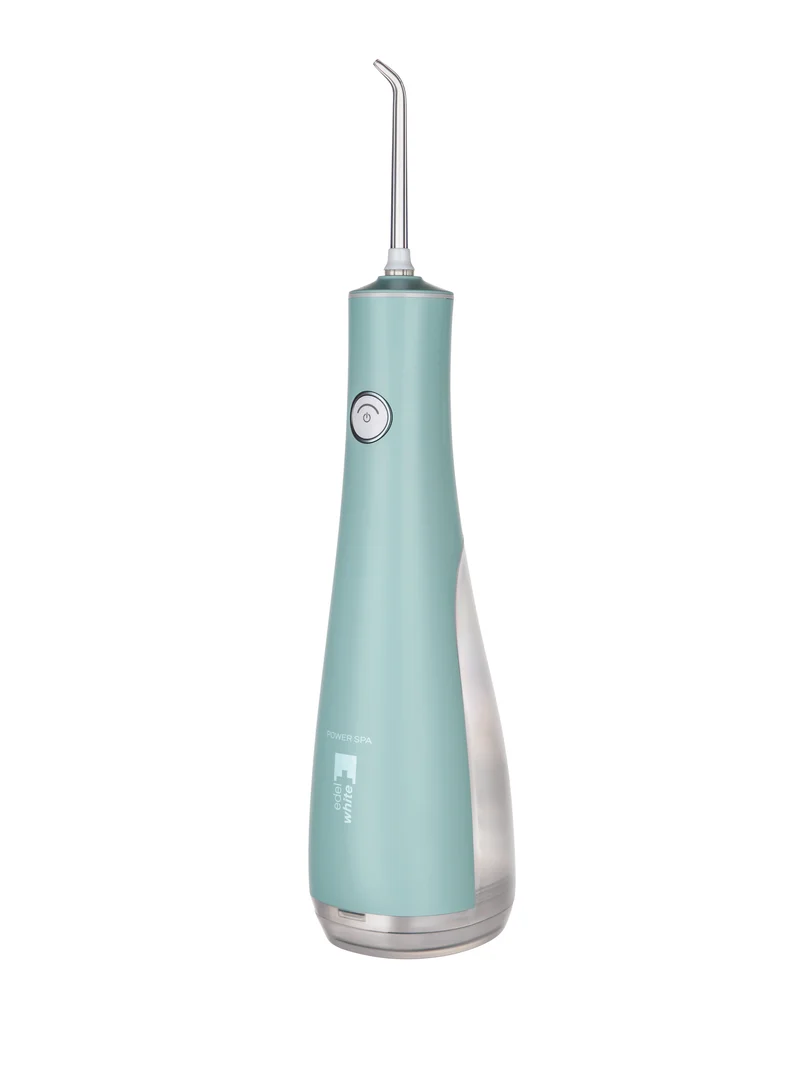 Munddusche Flosserpik Power Spa Portable Oral mit sehr starkem Akku, 3-stufige Wasserstrahlintensität, 4 Aufsätzen, Akku, Handtuch