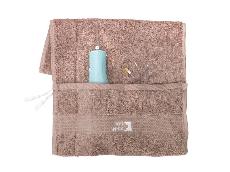 Munddusche Flosserpik Power Spa Portable Oral mit sehr starkem Akku, 3-stufige Wasserstrahlintensität, 4 Aufsätzen, Akku, Handtuch