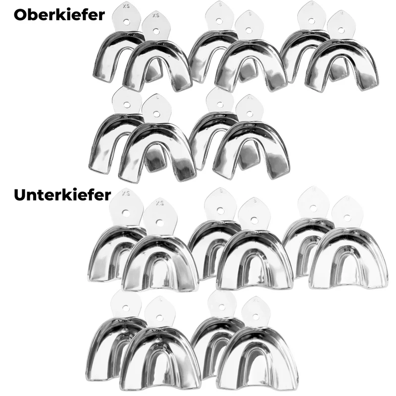 20 Abformlöffel, Abdrucklöffel SET XS-XL | OK & UK, LOCK, glatt, massiv, Edelstahl