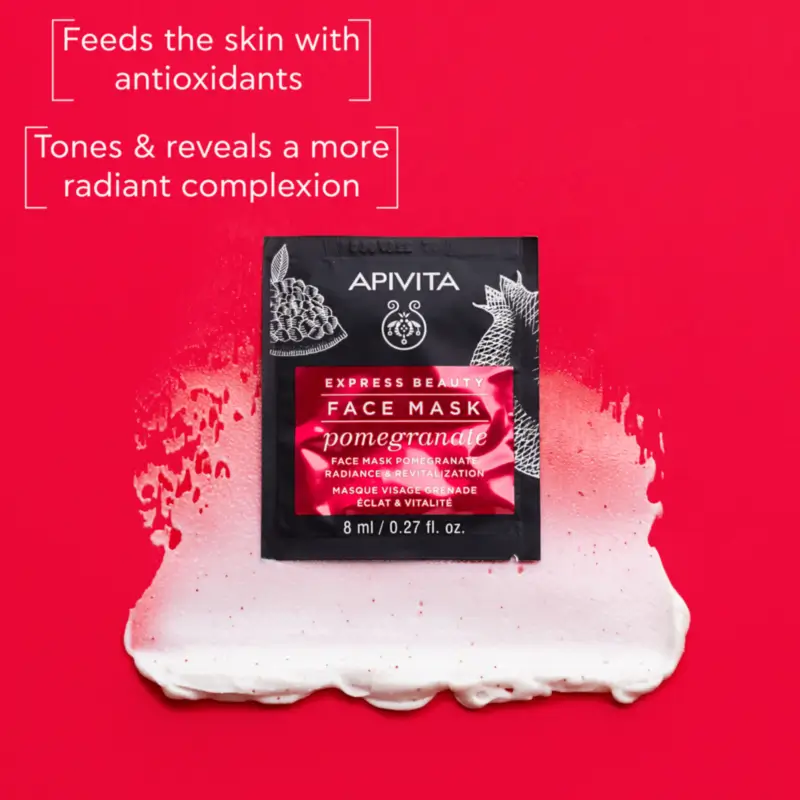 Apivita Express Beauty Pomegranate Facial Mask - Brightening & Revitalising, 2x8 ml