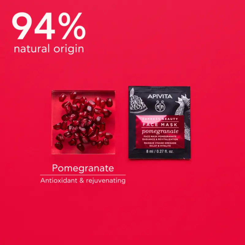 Apivita Express Beauty Pomegranate Facial Mask - Brightening & Revitalising, 2x8 ml