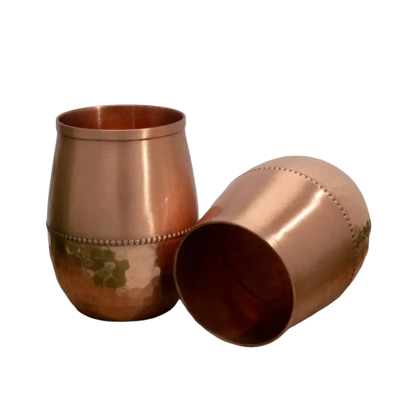 Reines Kupfer-Set mit tropfenförmiger Karaffe und 2 Kupferbechern – Gehämmert ± 950 ml