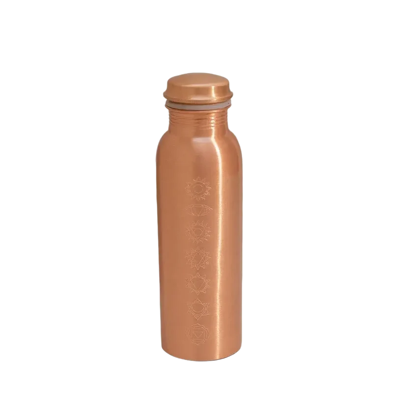 Reine Kupferwasserflasche 7 Chakren mattes Finish ± 750 ml – Handgefertigte Ayurveda Kupferflasche