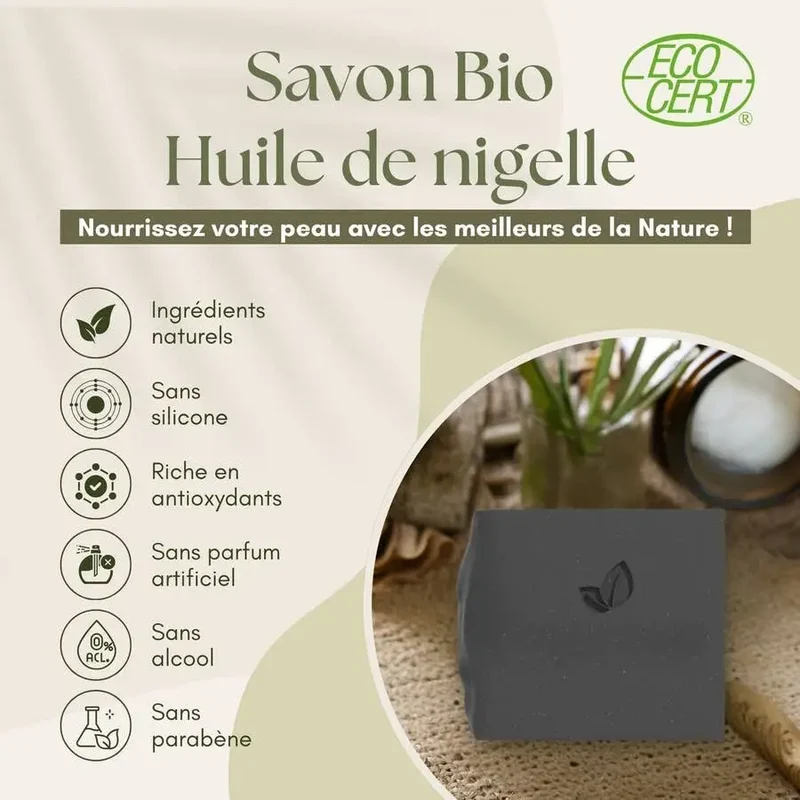 Bio Seife mit Schwarzkümmelöl, Aktivkohle und Meersalz