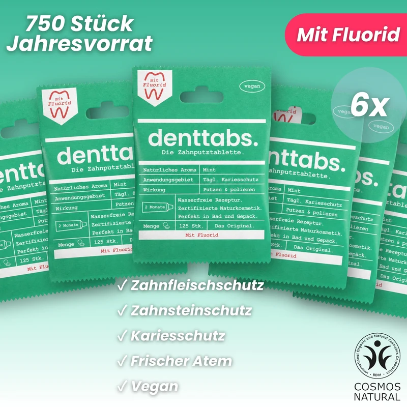Denttabs Mint mit Fluorid Jahresvorrat