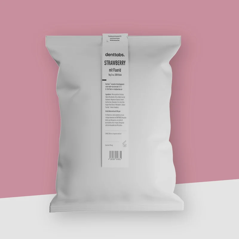 Denttabs Zahnputztabletten im 1kg Beutel aus kompostierbarer Folie
