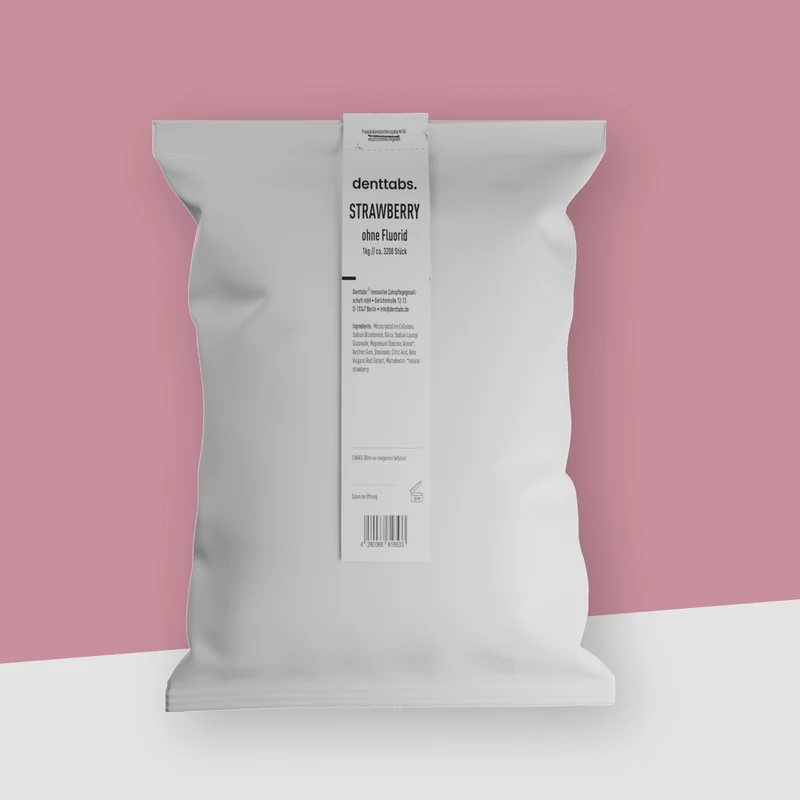 Denttabs Zahnputztabletten im 1kg Beutel aus kompostierbarer Folie